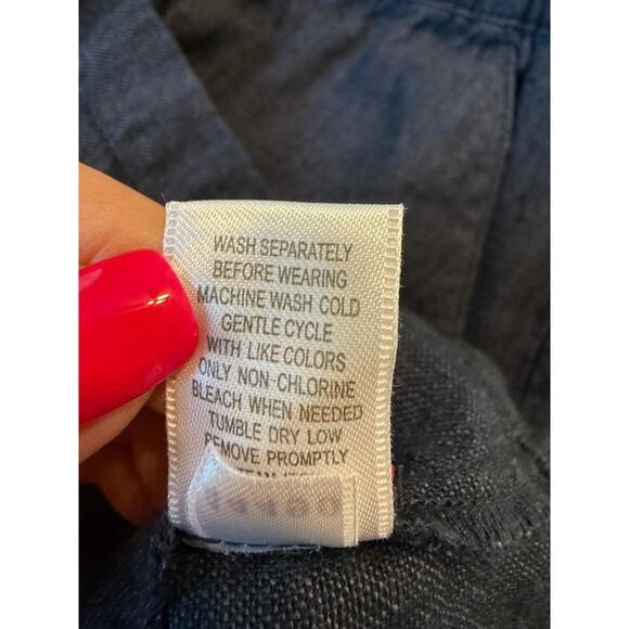 Women's Garnet Hill Navy Linen A-Line Mini Skirt With Pockets 100% Linen Size 14 - Picture 4 of 9